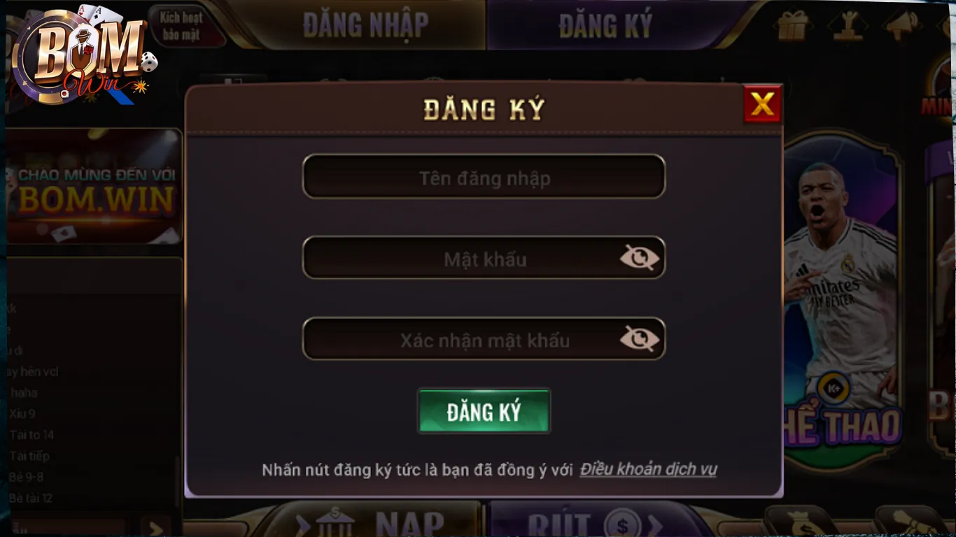 Đăng Ký BomWin – Nhận Giftcode 88K, Tạo Tài Khoản Chỉ 30s! 3 Giao diện đăng ký BomWin tối giản, dễ thực hiện