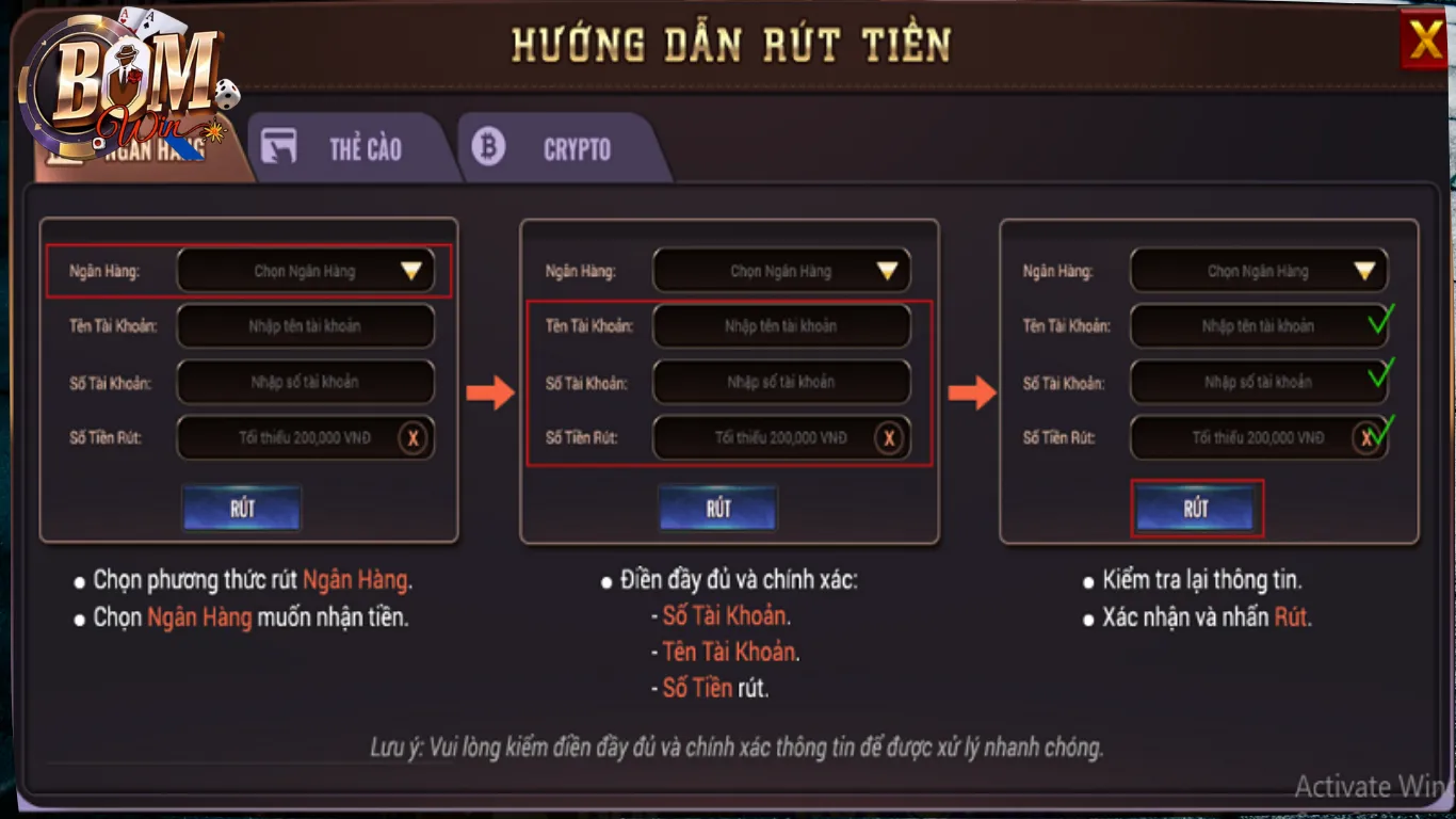 Rút tiền BomWin – Kênh giao dịch 5* về mọi yếu tố