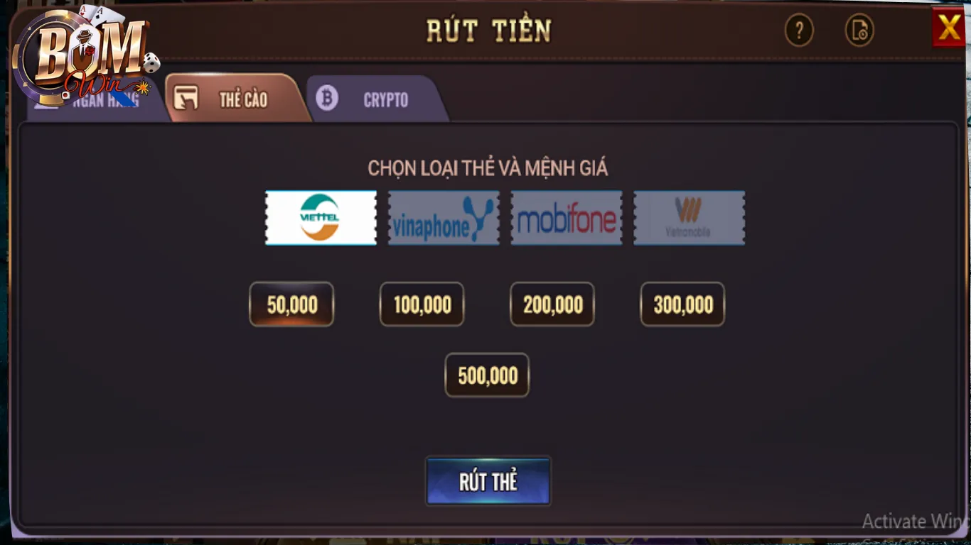 Lưu ý quan trọng khi giao dịch rút tiền BomWin